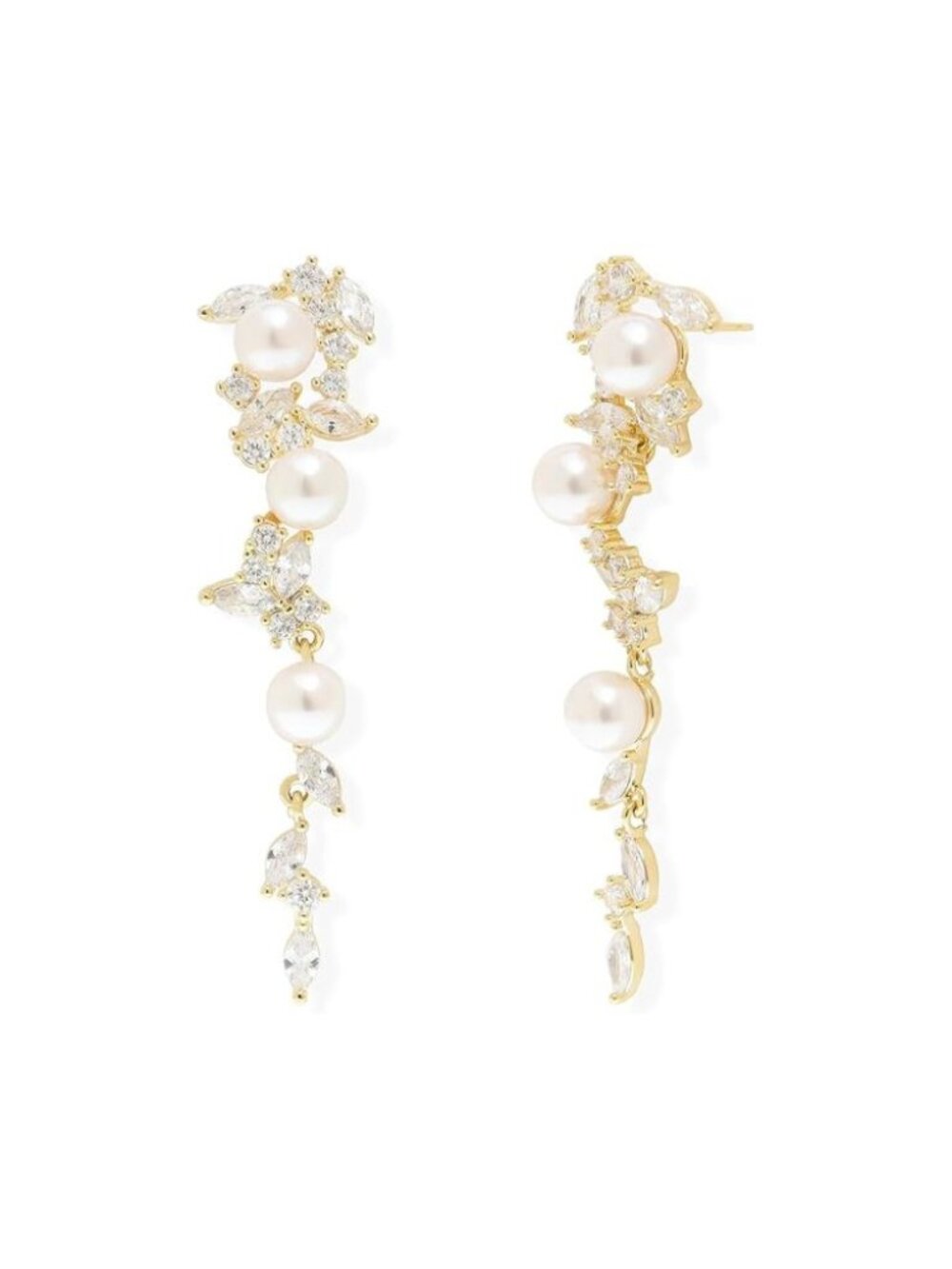 Gold Silver Pearl Dangle Earrings